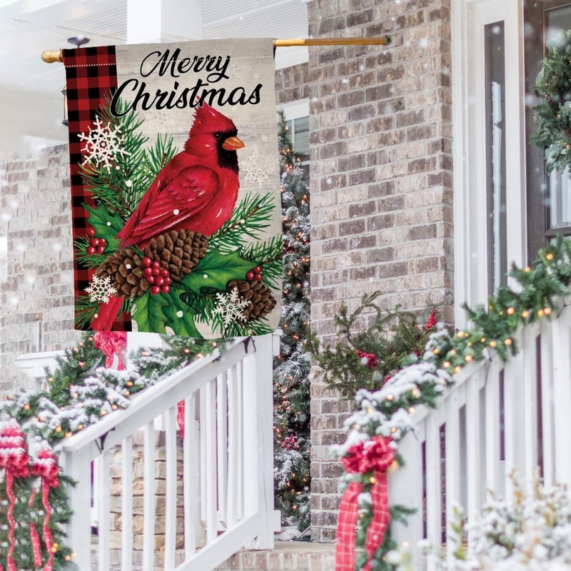 BLKWHT Christmas Cardinal Bird House Flag 28 x 40 Vertical Double Sided Winter Holiday Outside Decorations Burlap Yard Flag BW540-40 - Image 2